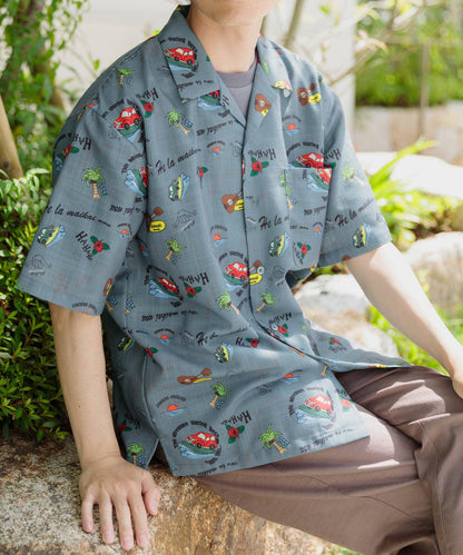 夏威夷印花開領短袖襯衫