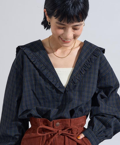 格紋水手領襯衫