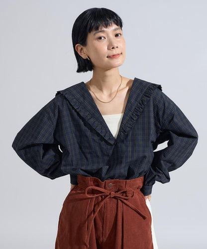 格紋水手領襯衫