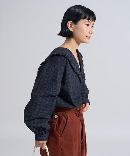 格紋水手領襯衫