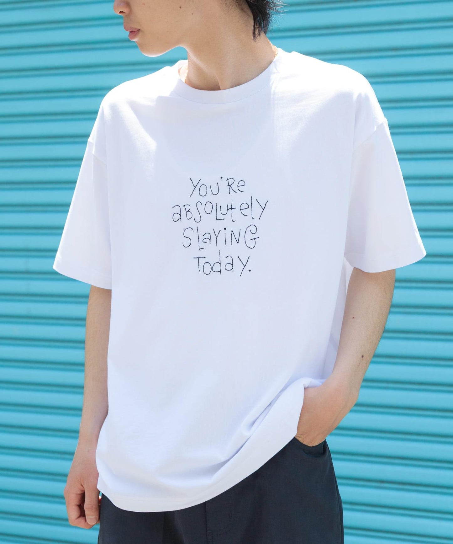 字母刺繡T恤 slaying today