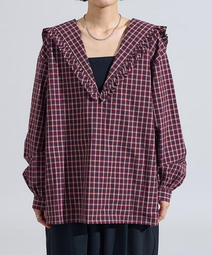 格紋水手領襯衫