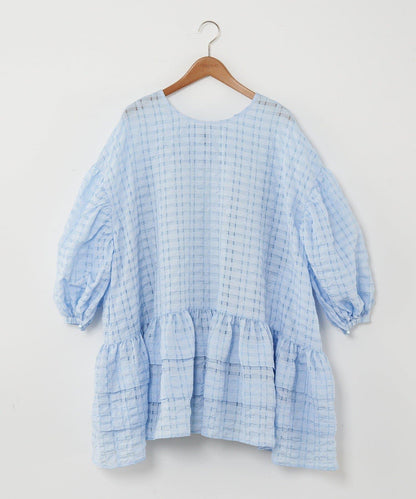 【Ciaopanic】【Lumé】透視格紋寬鬆大廓形迷你連衣裙