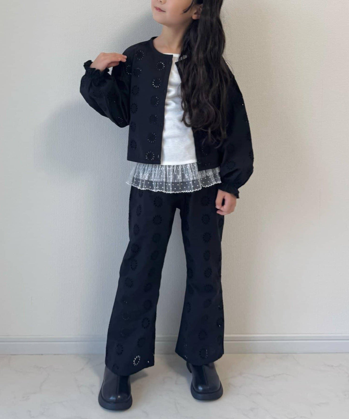 【KIDS】【India】鏤空蕾絲短款開衫