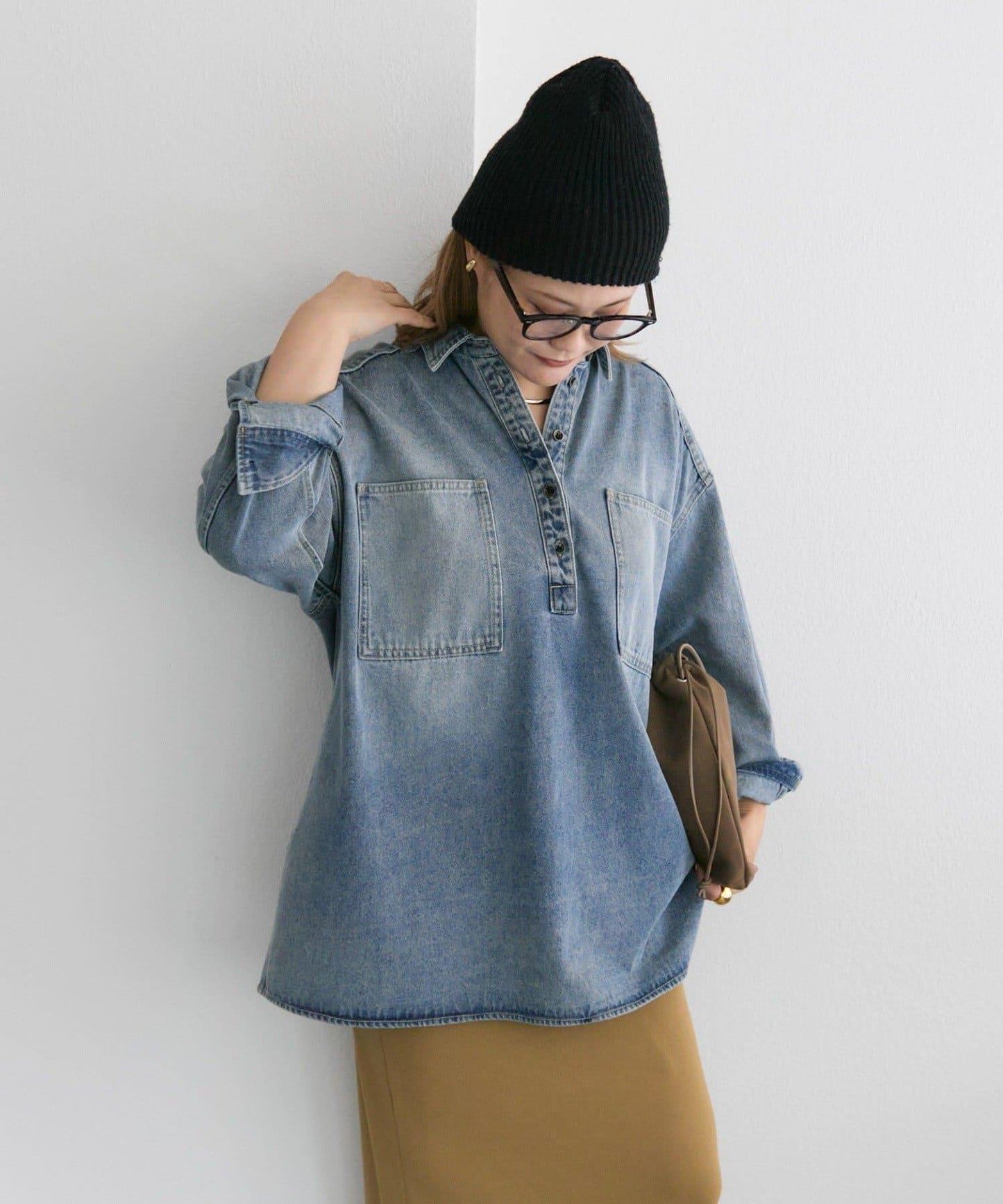 復古風牛仔長款襯衫