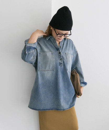復古風牛仔長款襯衫