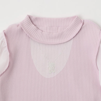 項鍊刺繡袖子網紗羅紋長袖T恤