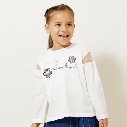 肩部網紗長袖T恤