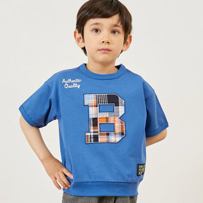 B貼布裝飾六分袖T恤