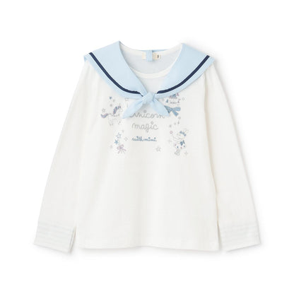 亮片獨角獸刺繡水手領長袖T恤