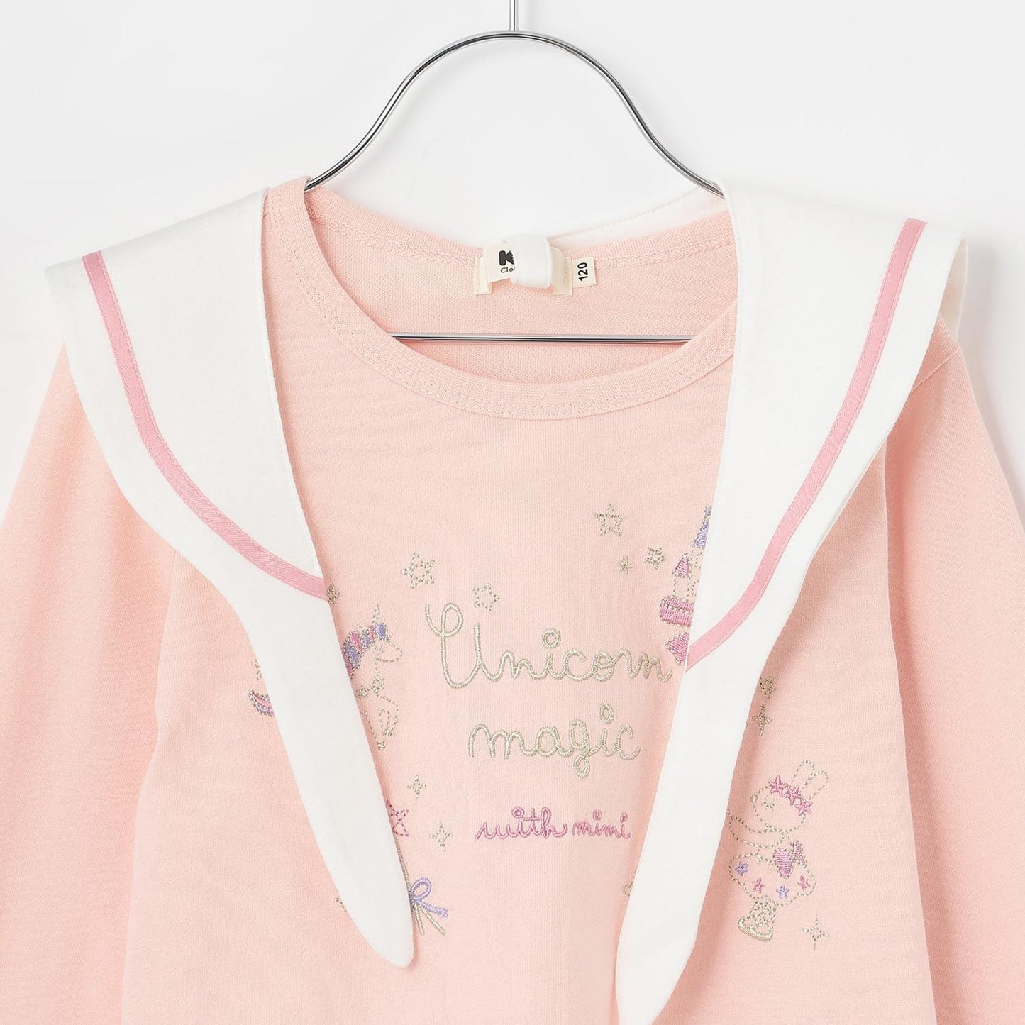 亮片獨角獸刺繡水手領長袖T恤