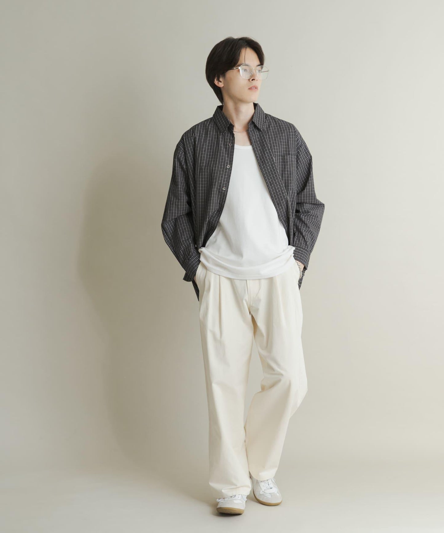 微格紋長袖襯衫
