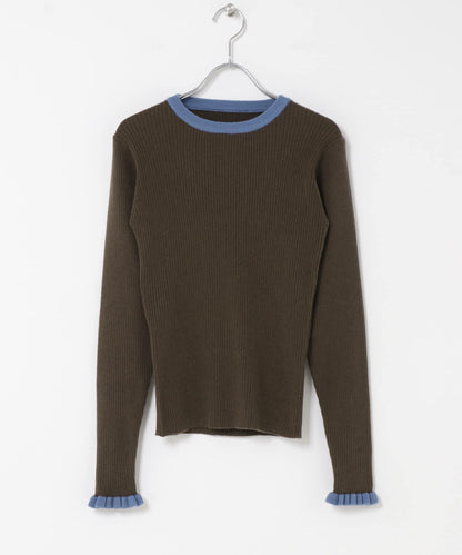 袖口荷葉邊圓領套頭衫