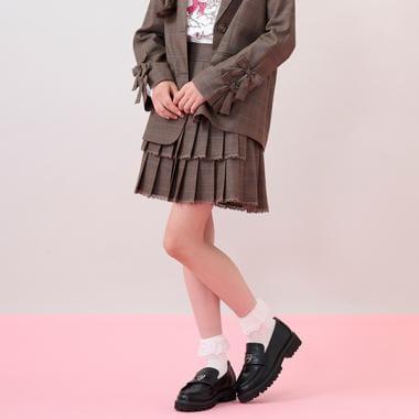 拼接蕾絲雙層百褶裙褲