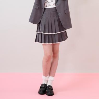 拼接蕾絲雙層百褶裙褲