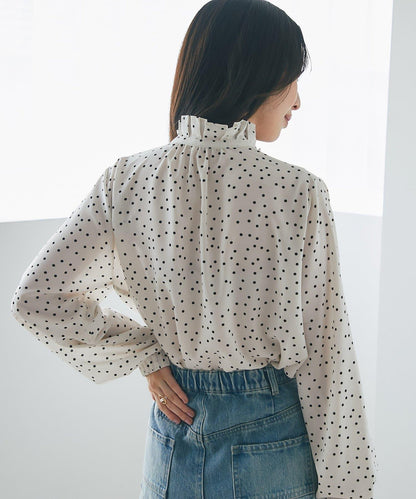 波點印花荷葉邊領襯衫
