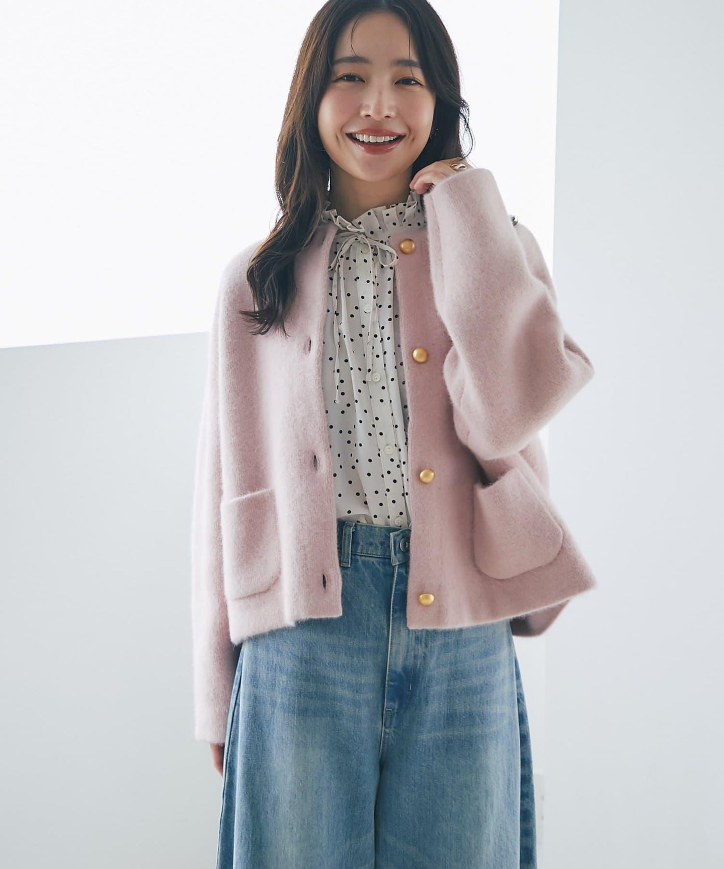 波點印花荷葉邊領襯衫