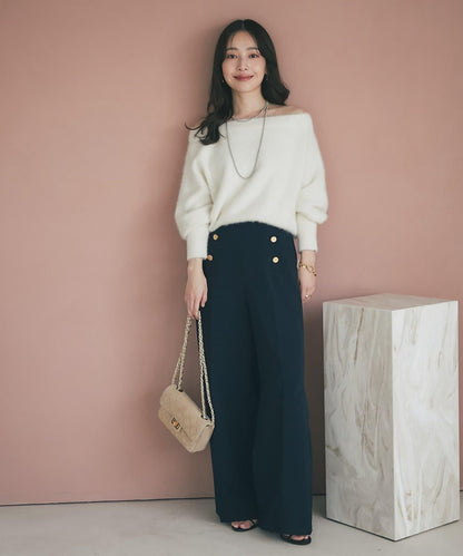 【miki監修】毛絨羊毛羊絨混紡一字肩針織衫