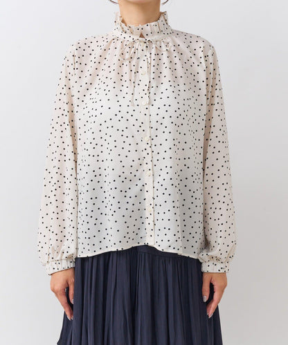 波點印花荷葉邊領襯衫