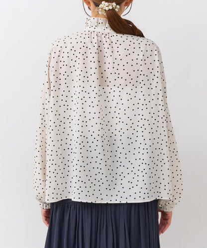波點印花荷葉邊領襯衫