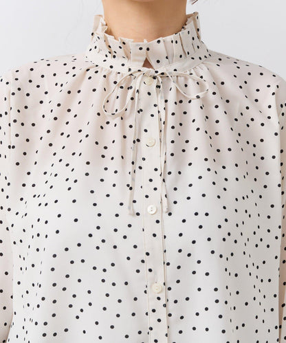 波點印花荷葉邊領襯衫