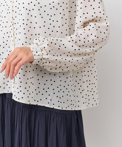 波點印花荷葉邊領襯衫