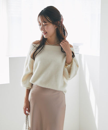 【miki監修】毛絨羊毛羊絨混紡一字肩針織衫