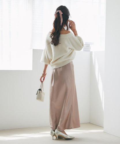 【miki監修】毛絨羊毛羊絨混紡一字肩針織衫