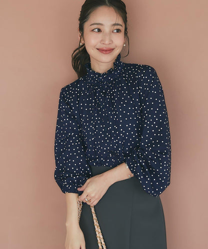 波點印花荷葉邊領襯衫