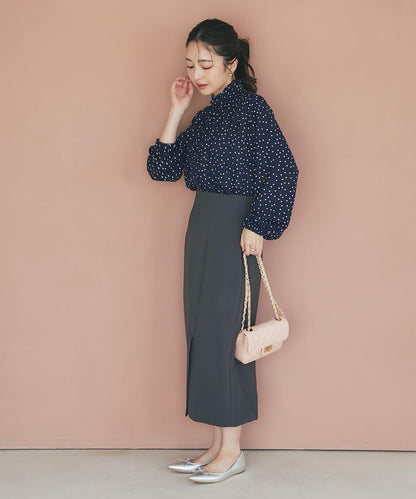 波點印花荷葉邊領襯衫