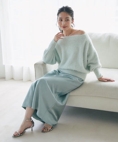 【miki監修】毛絨羊毛羊絨混紡一字肩針織衫