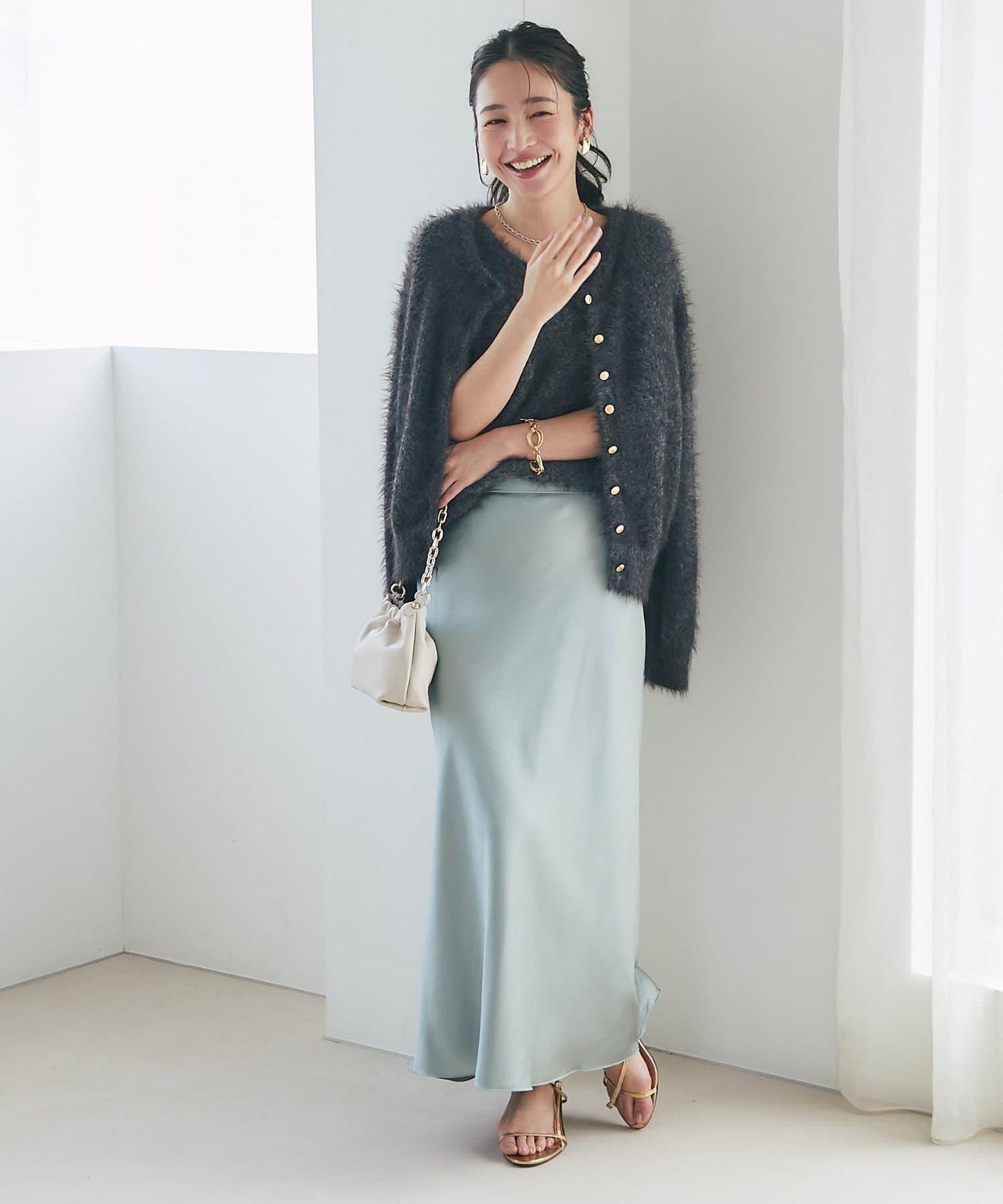 【4尺碼可選】緞面長款修身半身裙