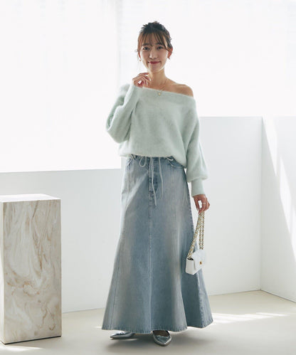 【miki監修】毛絨羊毛羊絨混紡一字肩針織衫