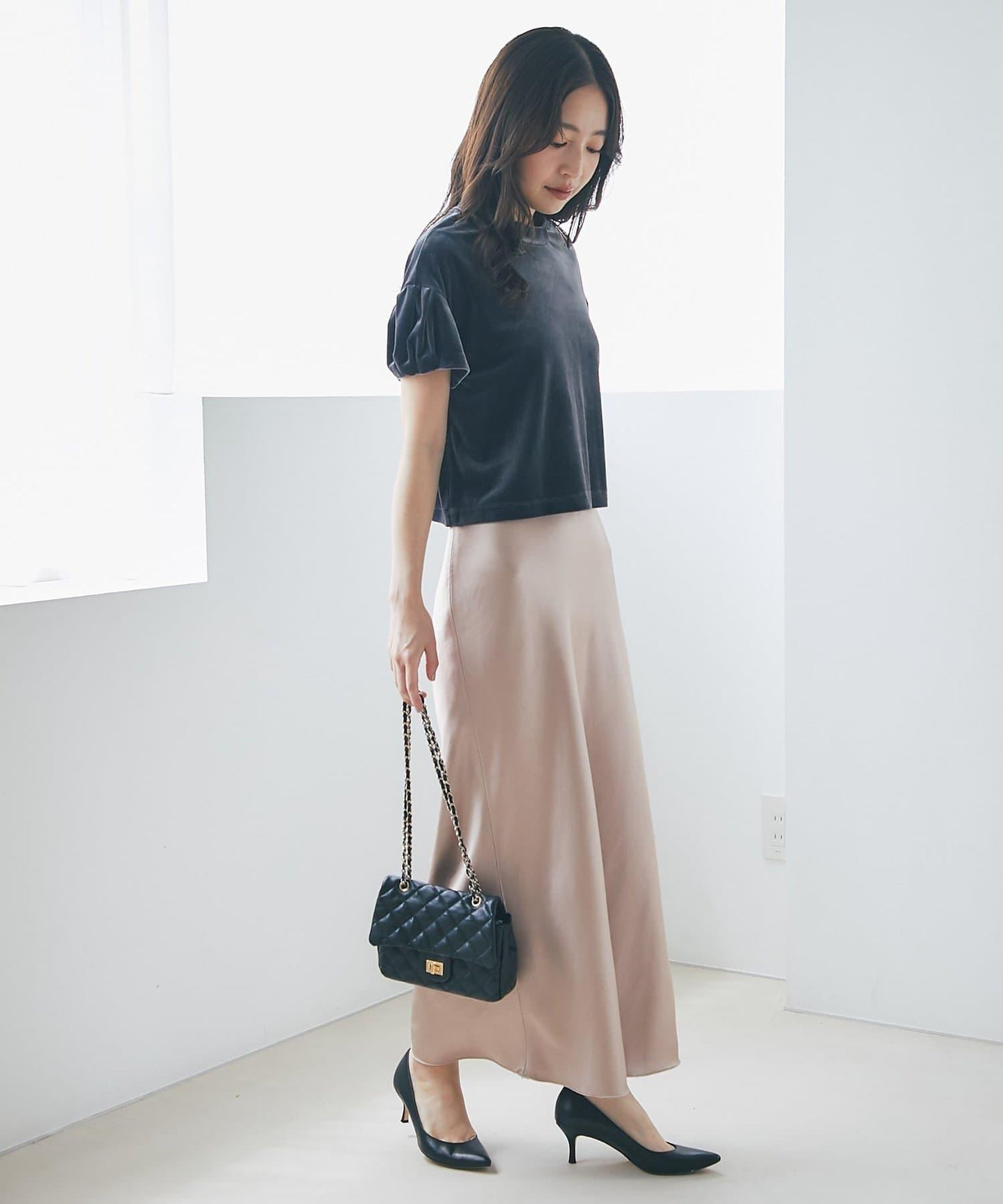 【4尺碼可選】緞面長款修身半身裙