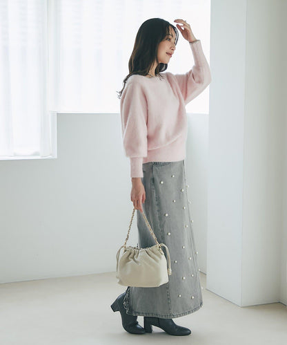 【miki監修】毛絨羊毛羊絨混紡一字肩針織衫