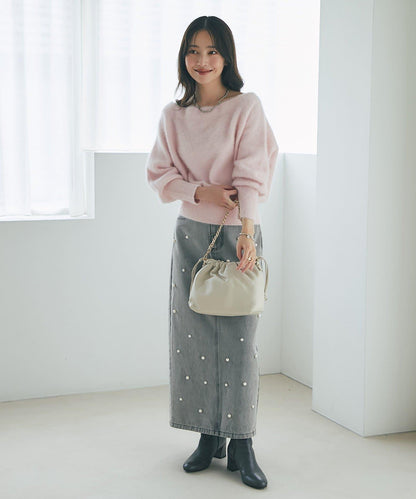 【miki監修】毛絨羊毛羊絨混紡一字肩針織衫