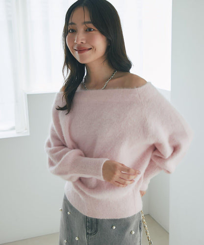 【miki監修】毛絨羊毛羊絨混紡一字肩針織衫