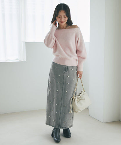 【miki監修】毛絨羊毛羊絨混紡一字肩針織衫