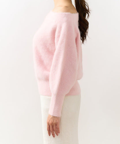 【miki監修】毛絨羊毛羊絨混紡一字肩針織衫