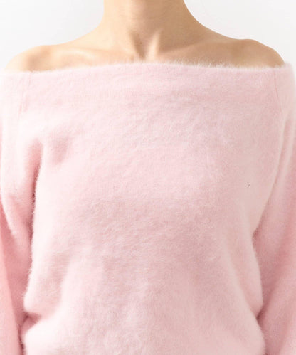 【miki監修】毛絨羊毛羊絨混紡一字肩針織衫