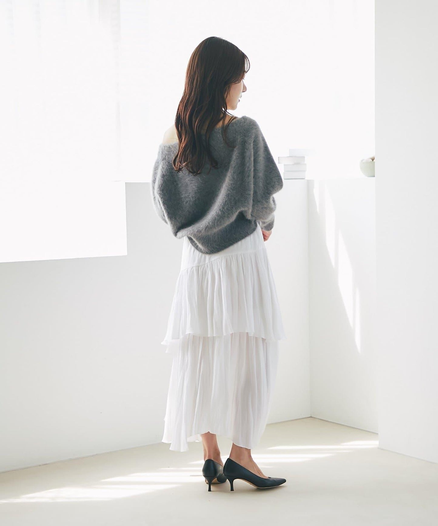 【miki監修】毛絨羊毛羊絨混紡一字肩針織衫