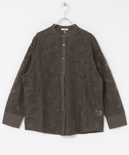 佩斯利蕾絲拼接立領襯衫