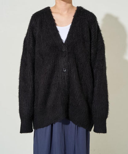 彩色長絨V領針織開衫