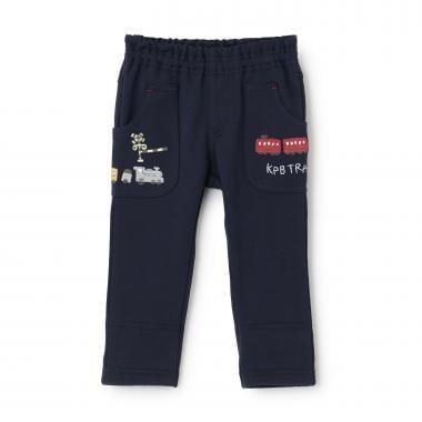 電車刺繡針織斜紋長褲