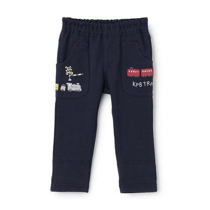 電車刺繡針織斜紋長褲