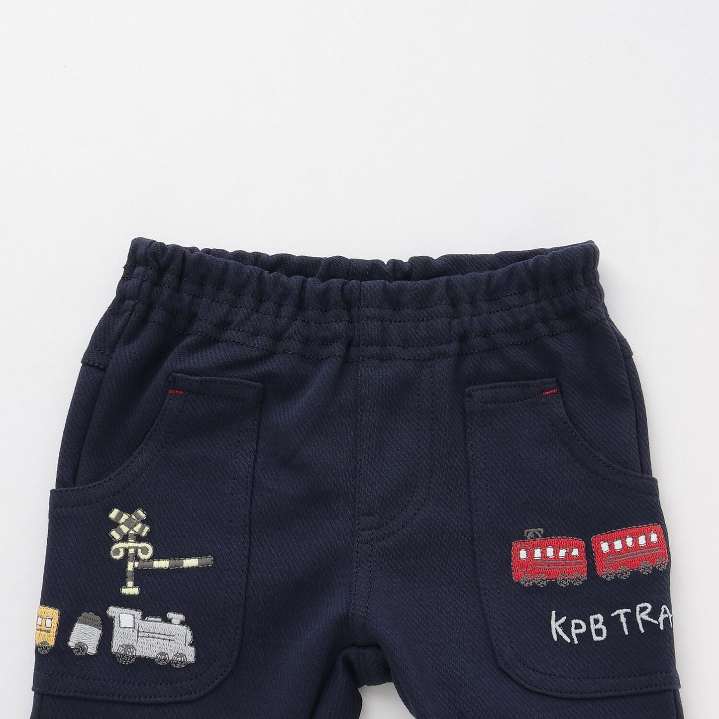 電車刺繡針織斜紋長褲