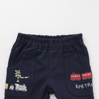 電車刺繡針織斜紋長褲