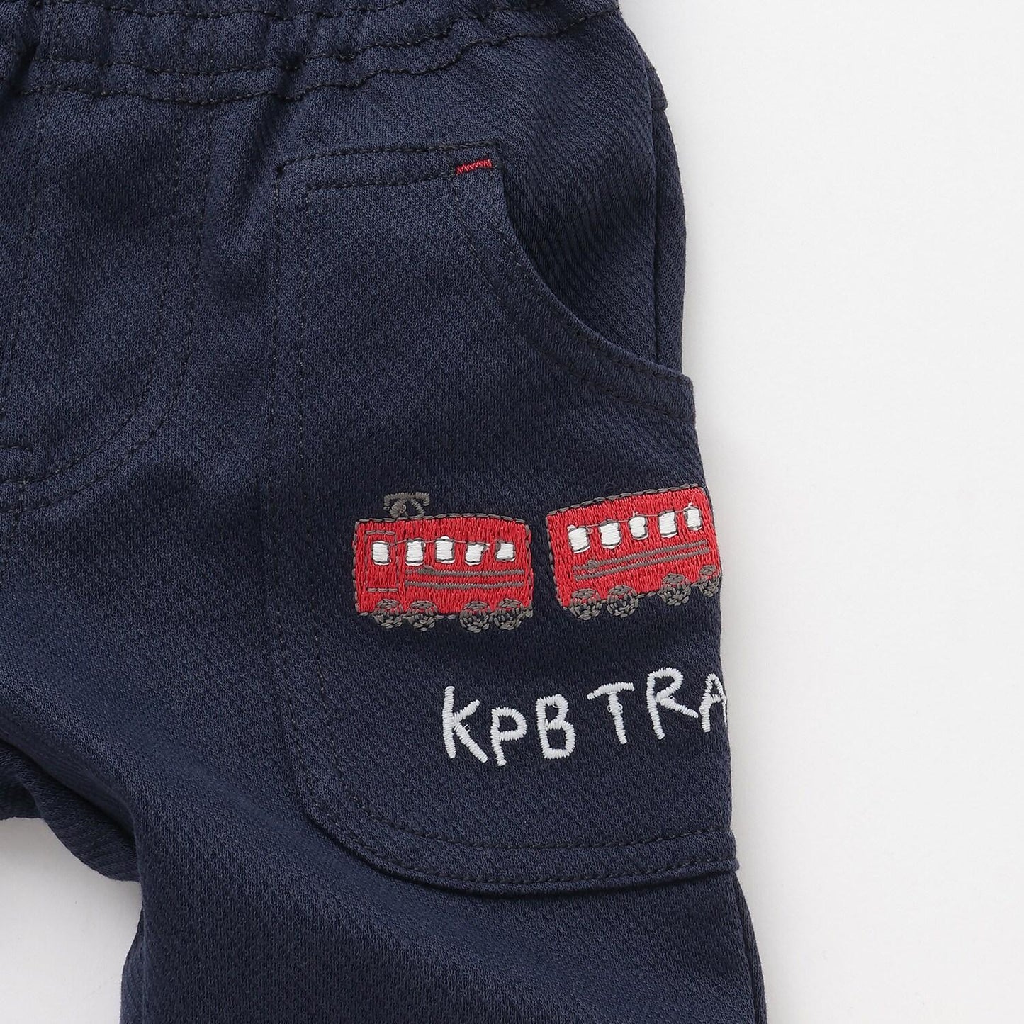 電車刺繡針織斜紋長褲