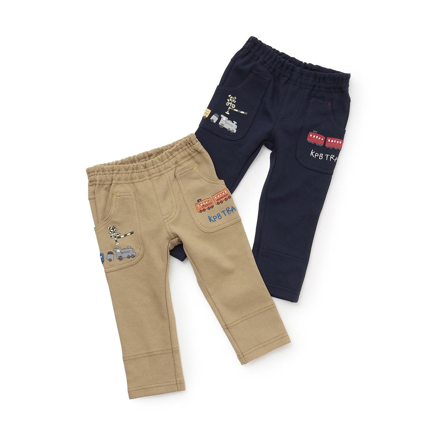 電車刺繡針織斜紋長褲