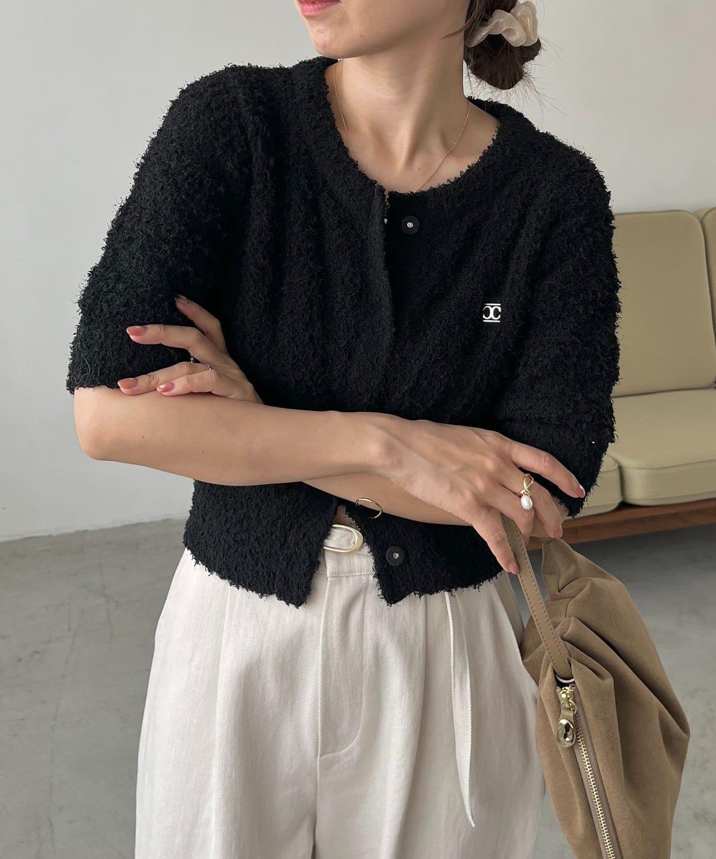 迷你羽毛短袖開衫